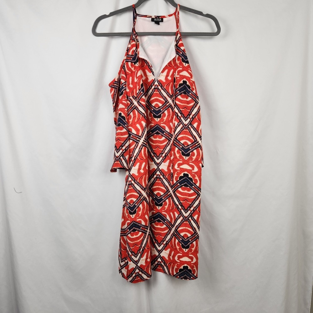 A.N.A.‎ NWT Red Print Chiffon Cold Shoulder 3/4 Sleeve Short Straight Dress Sz S